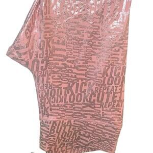 Fabletics Sparkle Glitter Metallic Pink Motivational Capri Legging Athleisure 3X